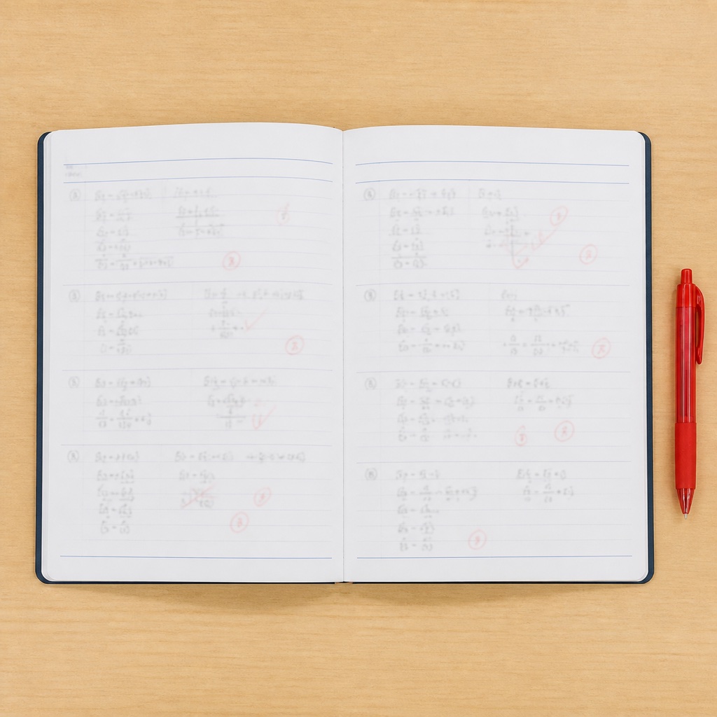 赤ペンで直しが入った数学の解き直しノート